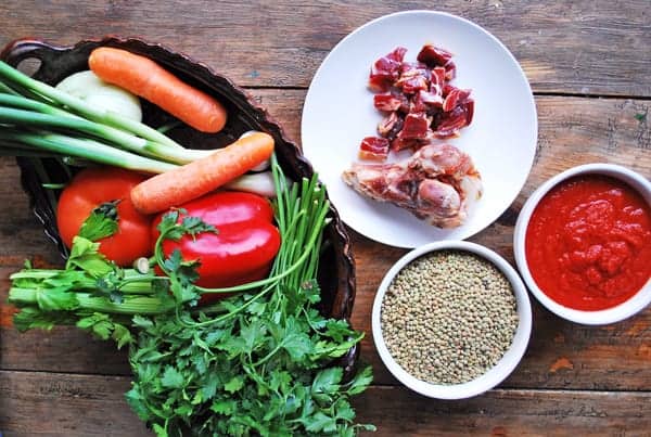 Ingredientes para preparar lentejas
