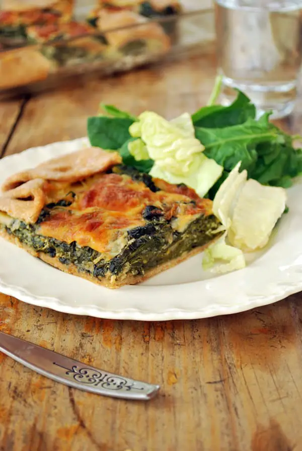 Swiss chard quiche served on a plate