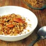 granola servida en un plato hondo con yogurt