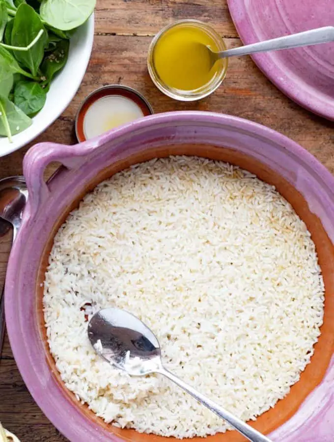 arroz en un cacerola de barro